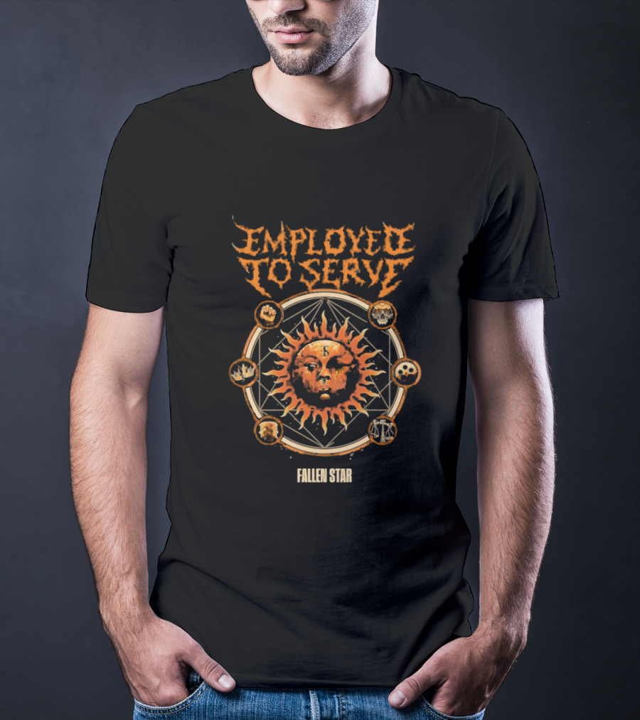 Employed To Serve Fallen Sun Star With Zodiac Circles T-Shirt