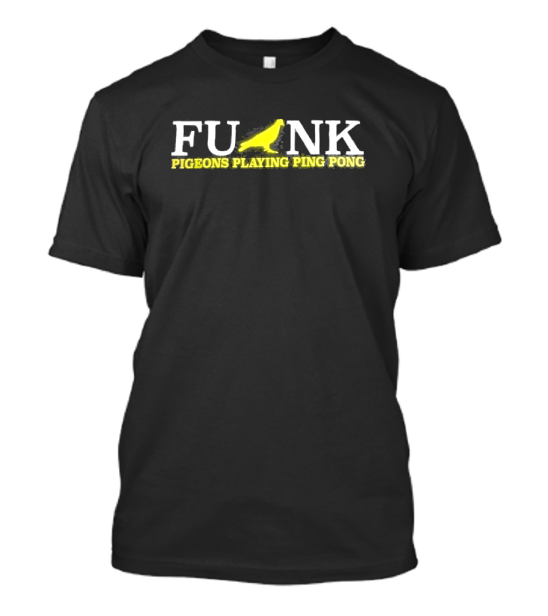 Funk Pigeons Playing Ping Pong Banana Yellow On Black T-Shirt