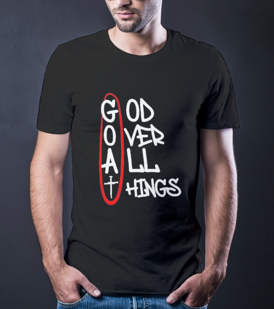 GOAT God Over All Things Sword Cross Graphic Red Oval T-Shirt