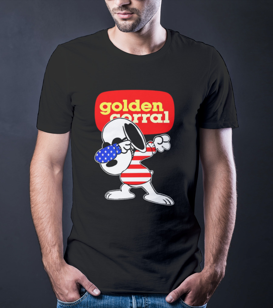 Golden Corral Snoopy Dabbing In American Flag Colors T-Shirt