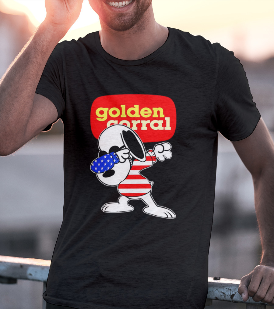 Golden Corral Snoopy Dabbing In American Flag Colors T-Shirt