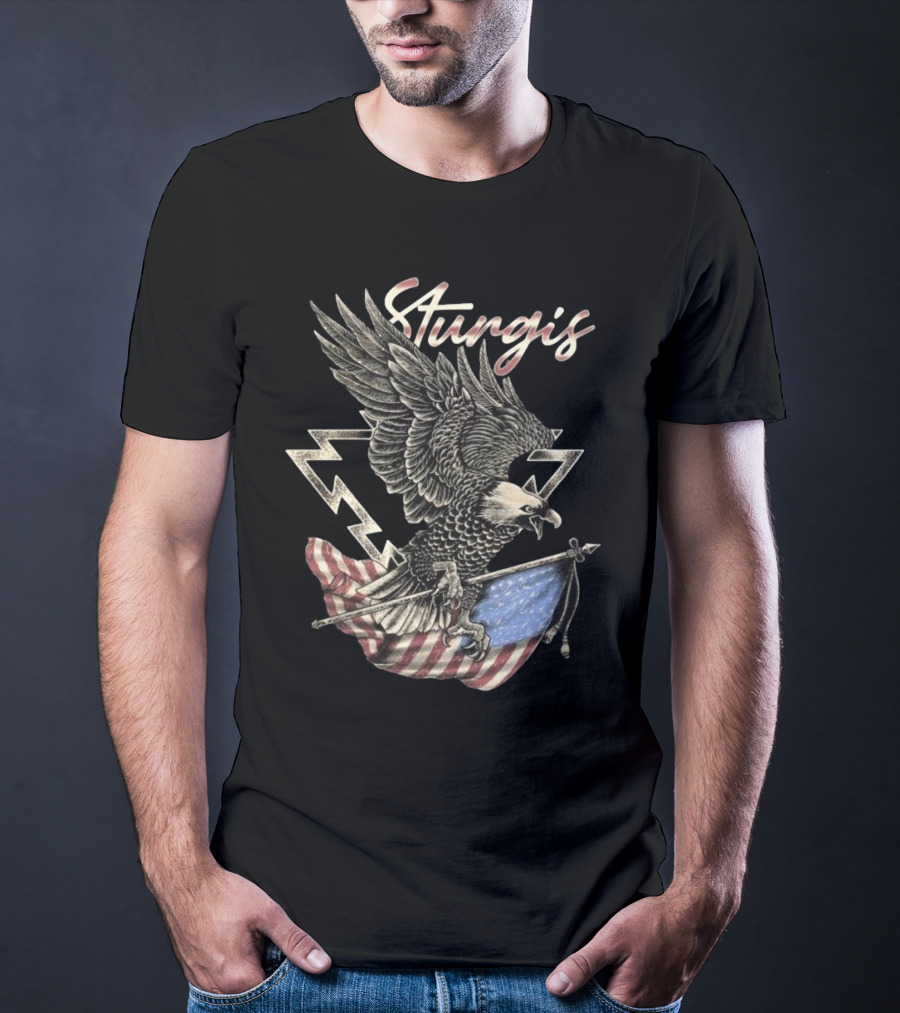 Sturgis 2025 Faded Glory 85th American Eagle Flag Lightning T-Shirt