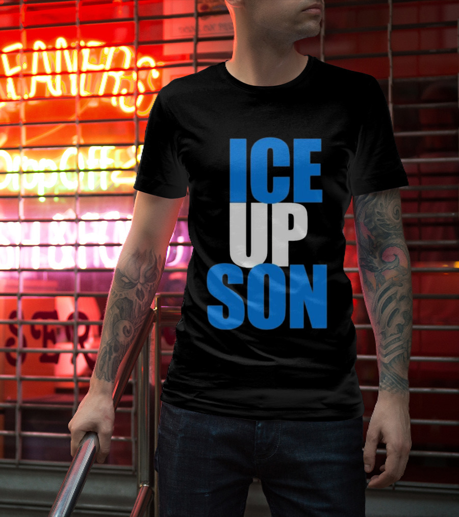 Albert Breer Ice Up Son Bold Blue And White Text T-Shirt