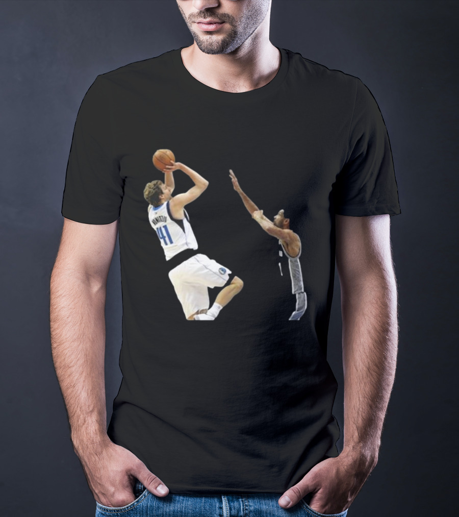 Dirk Nowitzki Fadeaway Jumper Over Tim Duncan NBA Iconic Moment T-Shirt