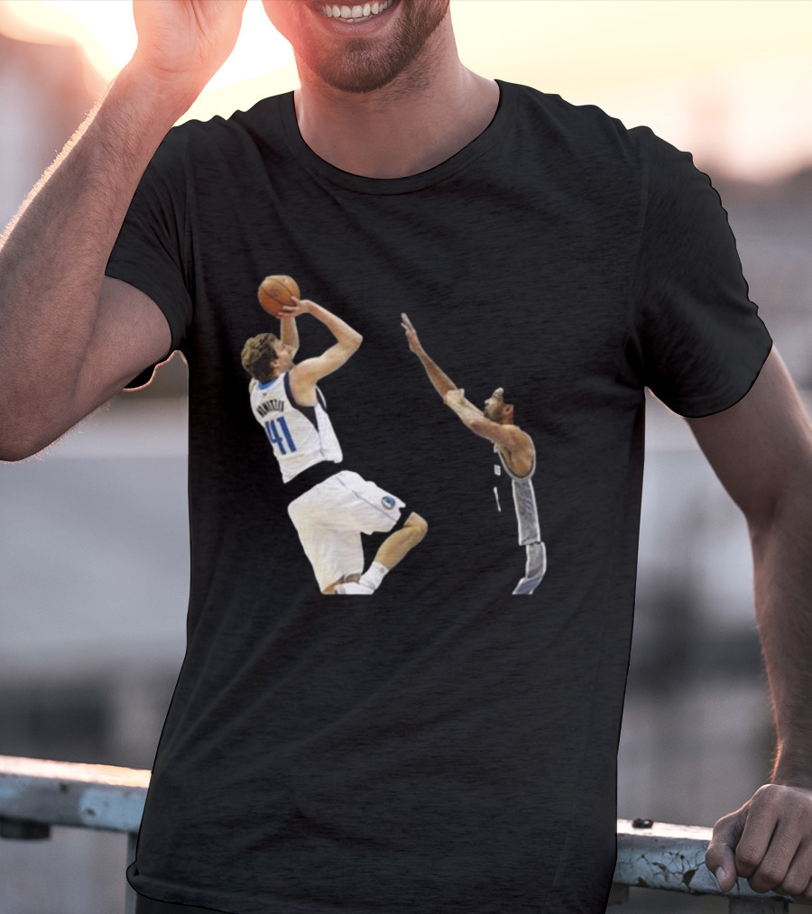 Dirk Nowitzki Fadeaway Jumper Over Tim Duncan NBA Iconic Moment T-Shirt