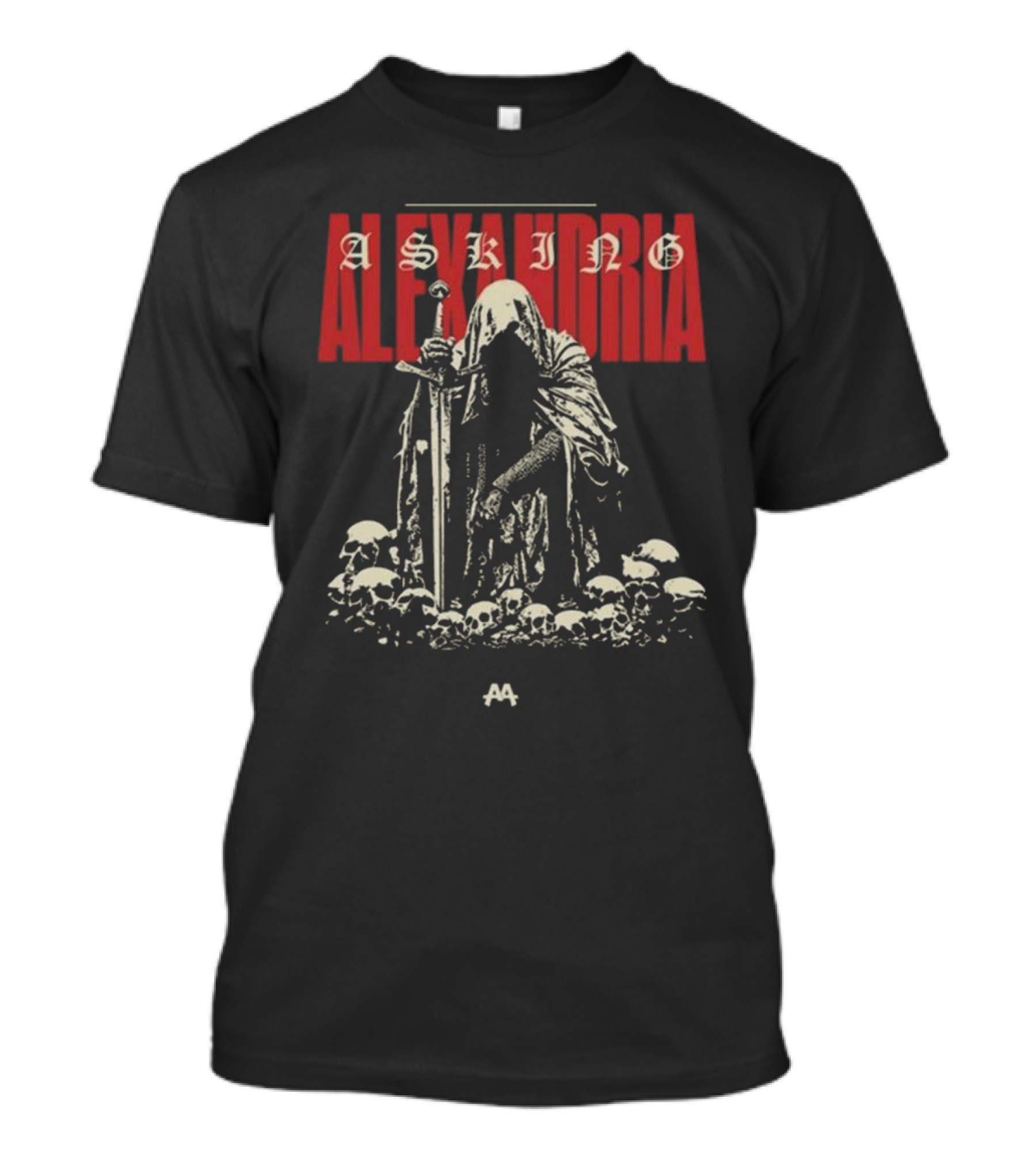 Asking Alexandria Skeleton Cloaked Figure With Sword Among Skulls T-Shirt
