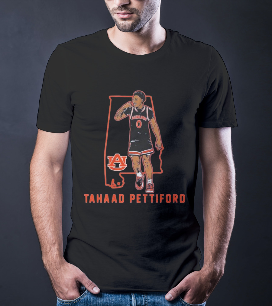 Auburn Basketball Tahaad Pettiford 0 Alabama Map T-Shirt