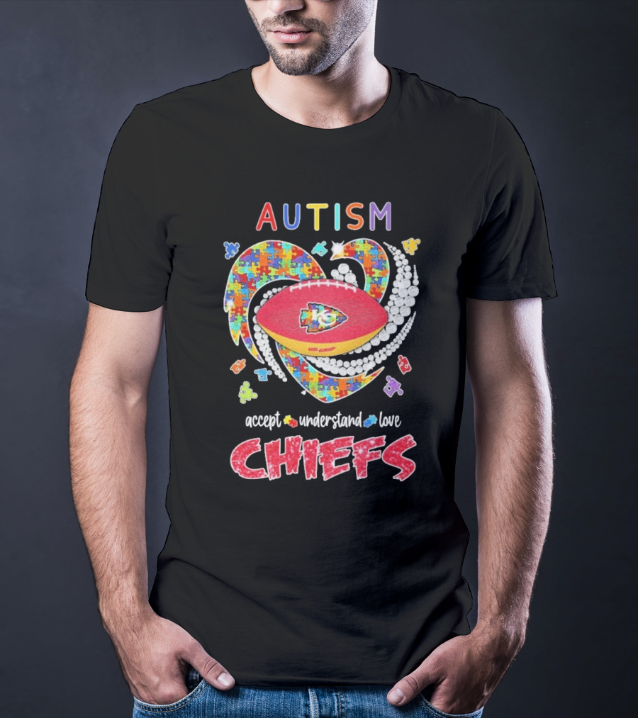 Autism Accept Understand Love Kansas City Chiefs Puzzle Heart T-Shirt