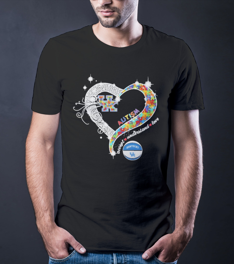 Autism Accept Understand Love Puzzle Heart Kentucky Wildcats UK Basketball T-Shirt