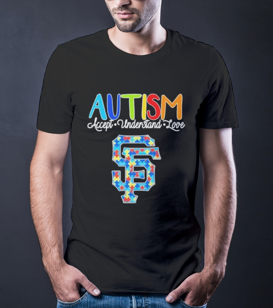 AUTISM Accept Understand Love San Francisco Giants Puzzle Pattern T-Shirt