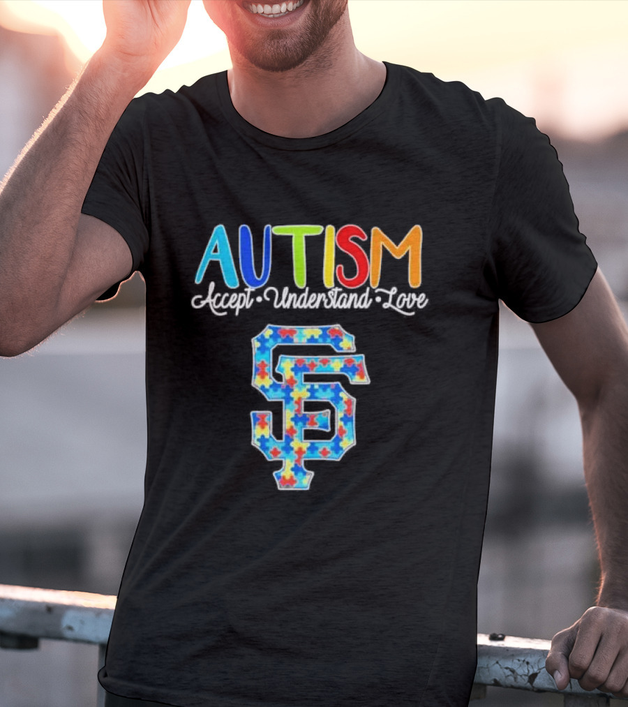 AUTISM Accept Understand Love San Francisco Giants Puzzle Pattern T-Shirt