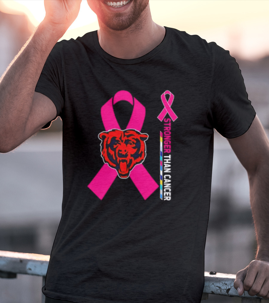 Chicago Bears Pink Ribbon Stronger Than Cancer Awareness T-Shirt