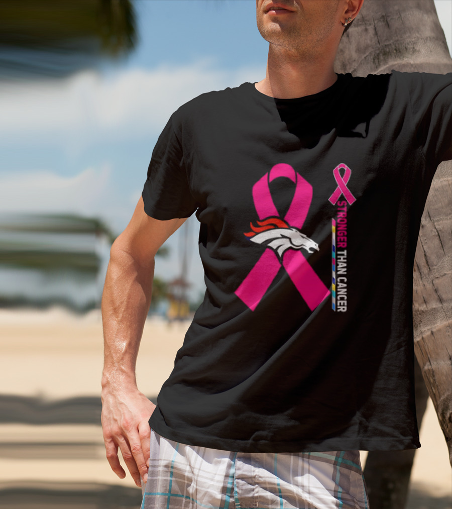 Denver Broncos Pink Ribbon Stronger Than Cancer Awareness T-Shirt
