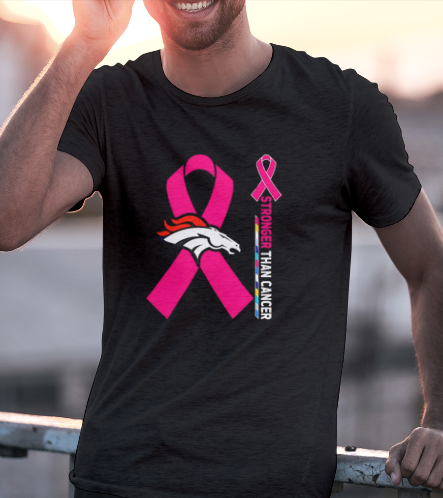 Denver Broncos Pink Ribbon Stronger Than Cancer Awareness T-Shirt
