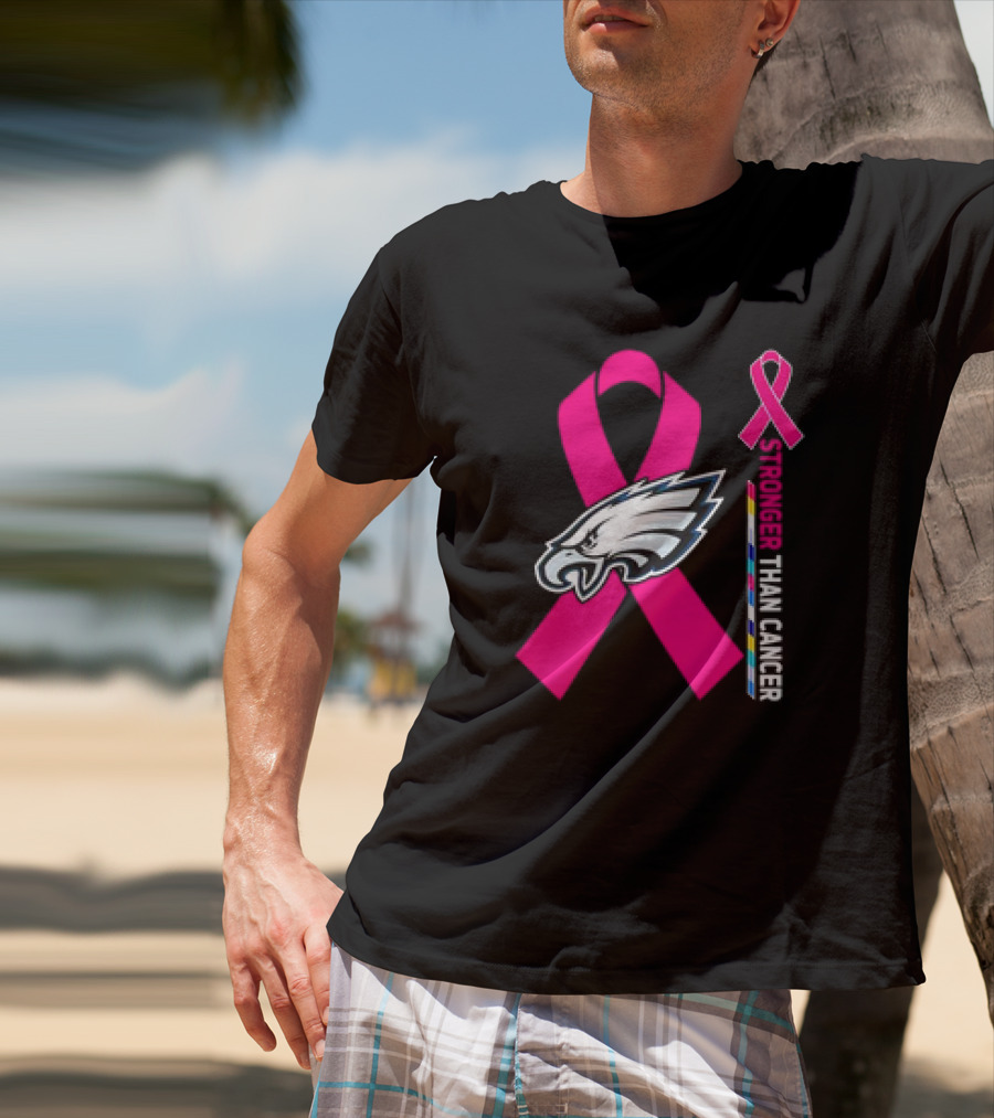 Philadelphia Eagles Breast Cancer Awareness Stronger Than Cancer Ribbon T-Shirt