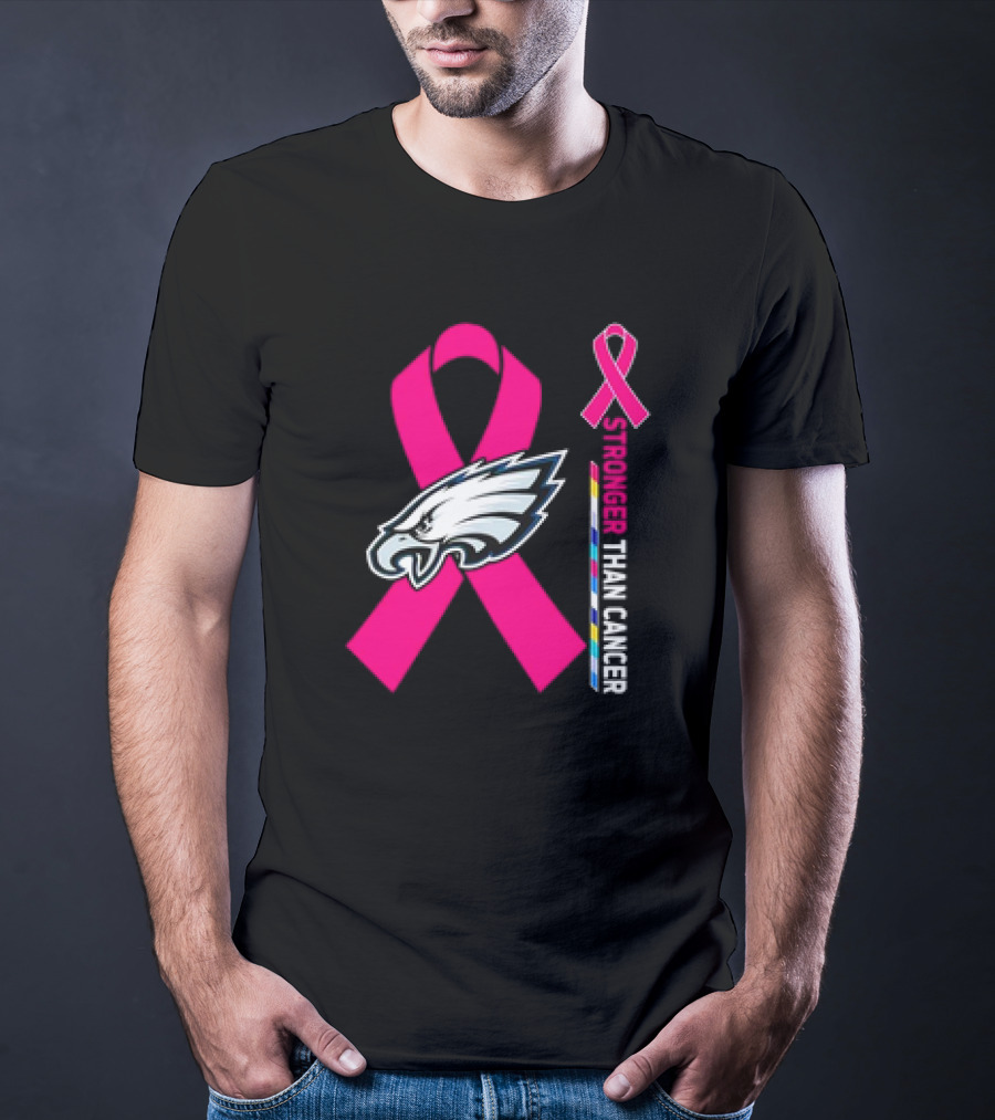 Philadelphia Eagles Breast Cancer Awareness Stronger Than Cancer Ribbon T-Shirt