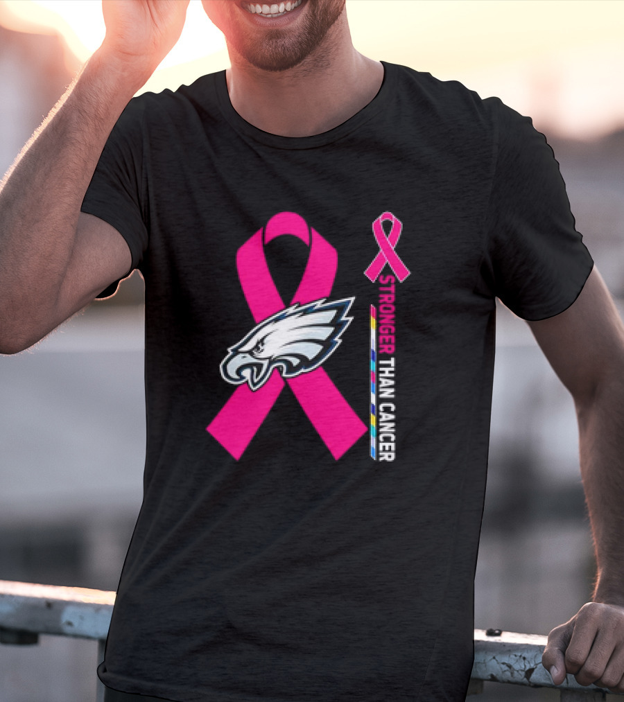 Philadelphia Eagles Breast Cancer Awareness Stronger Than Cancer Ribbon T-Shirt