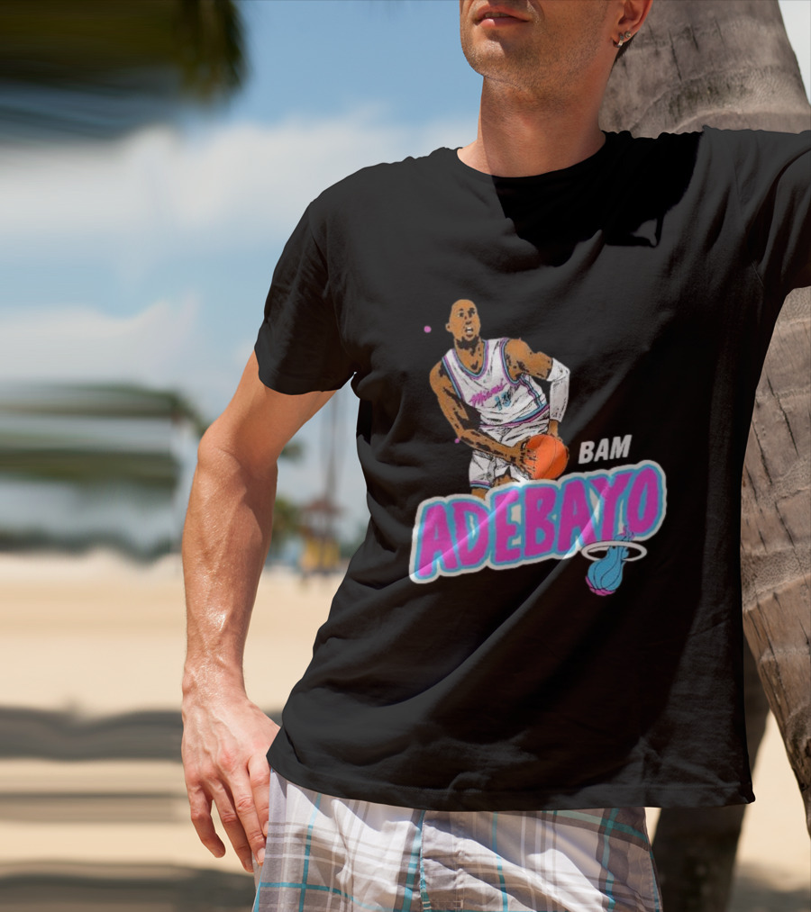 Bam Adebayo Miami Heat Retro Style Caricature With Basketball T-Shirt