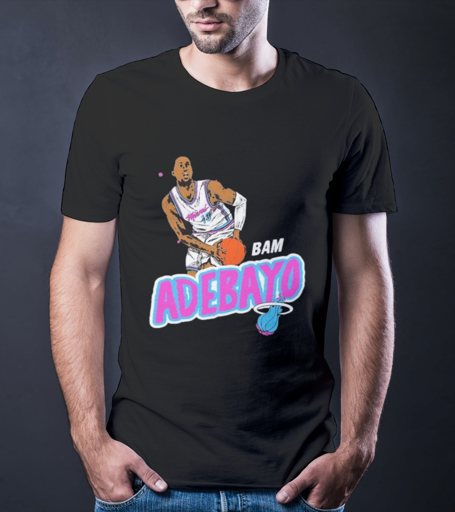 Bam Adebayo Miami Heat Retro Style Caricature With Basketball T-Shirt
