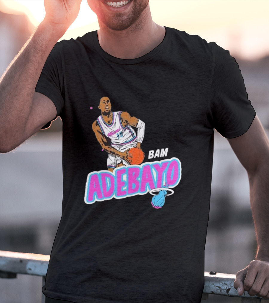 Bam Adebayo Miami Heat Retro Style Caricature With Basketball T-Shirt