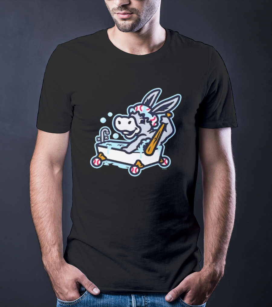 Binghamton Bathtub Donkeys Riding Bathtub Baseball Bats Binghamton Rumble Ponies T-Shirt