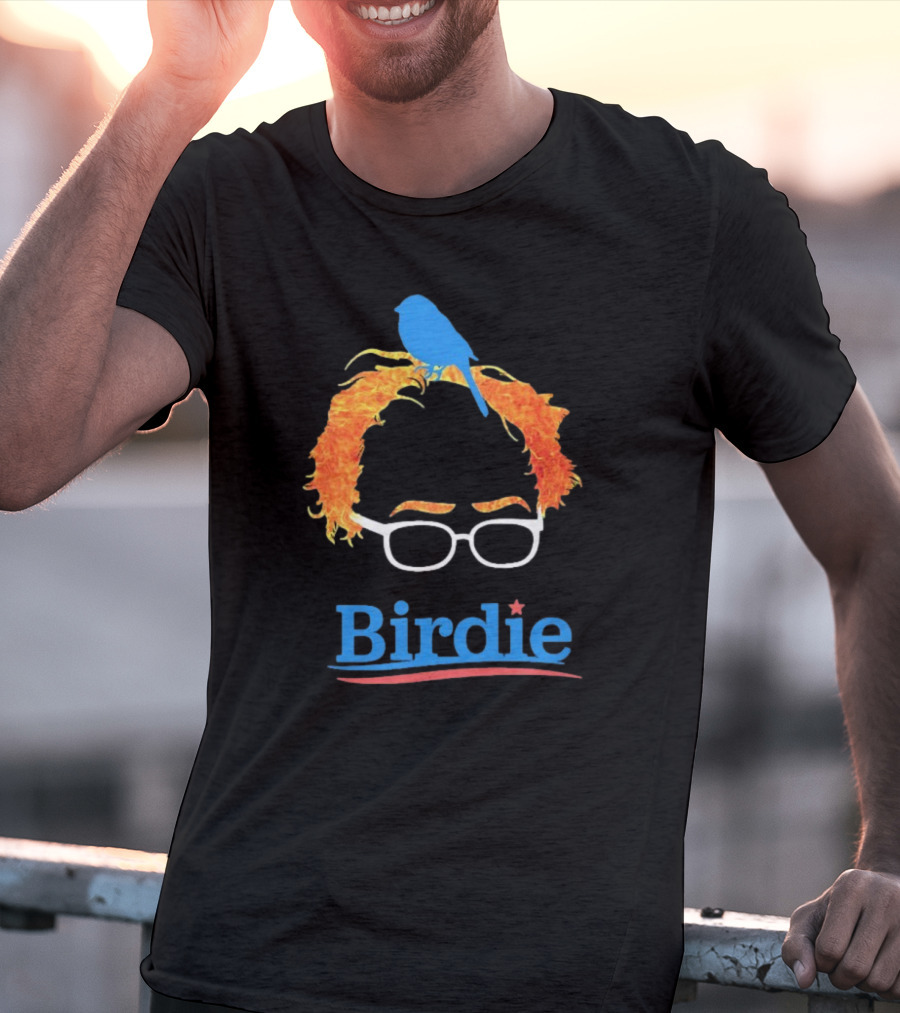 Birdie Sanders Blue Bird With Glasses And Orange Hair T-Shirt