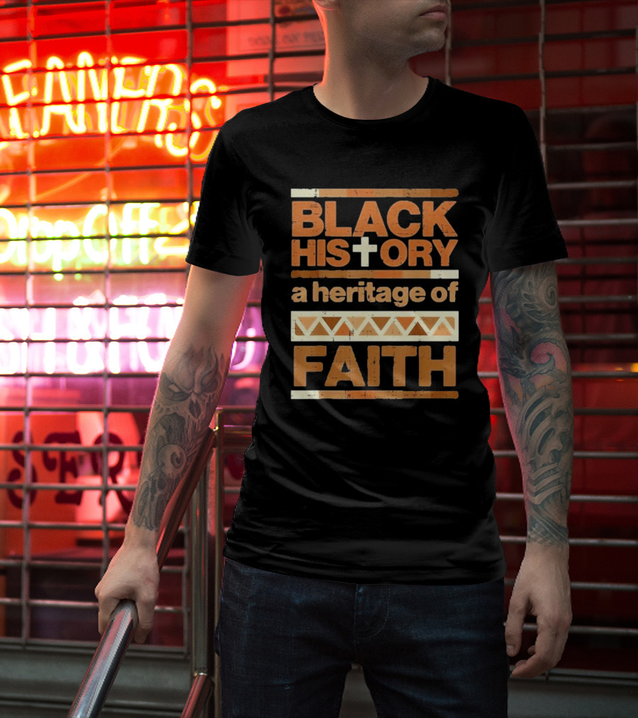 Black History Cross Heritage Of Faith African Pattern T-Shirt