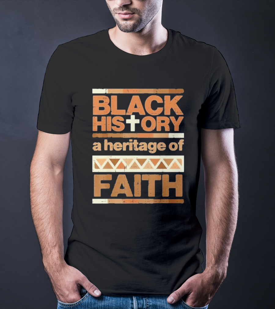Black History Cross Heritage Of Faith African Pattern T-Shirt