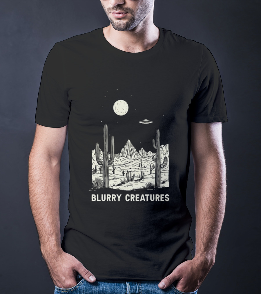 Blurry Creatures Desert Nights UFO Cactus Moon T-Shirt