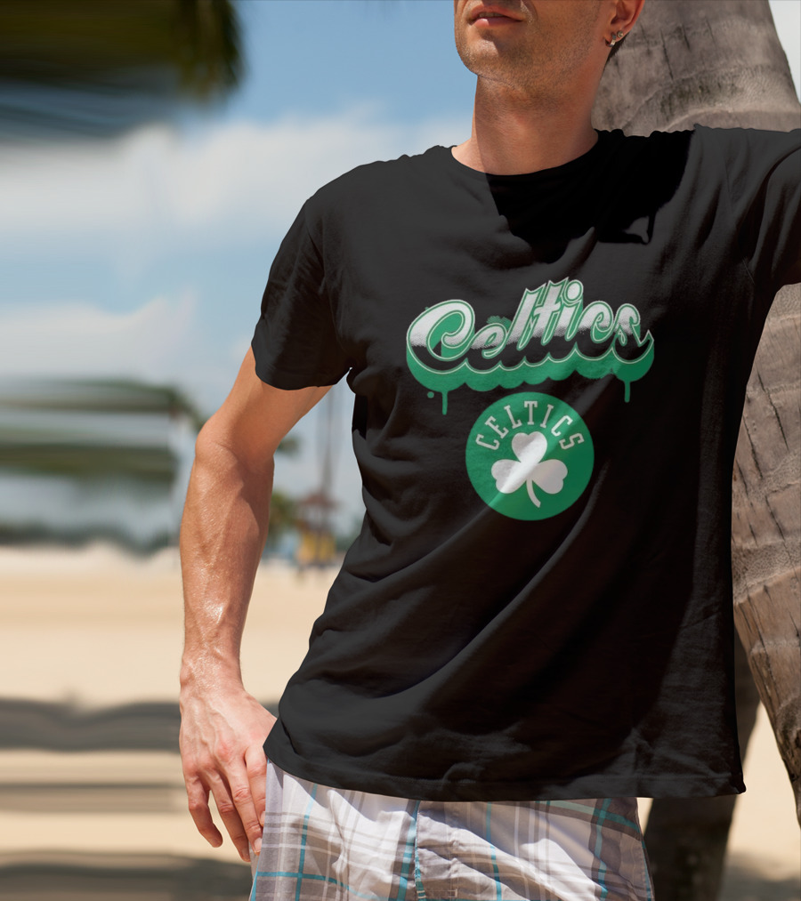 Boston Celtics Bubbly Script Green Clover Emblem T-Shirt