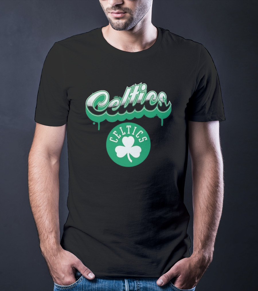 Boston Celtics Bubbly Script Green Clover Emblem T-Shirt