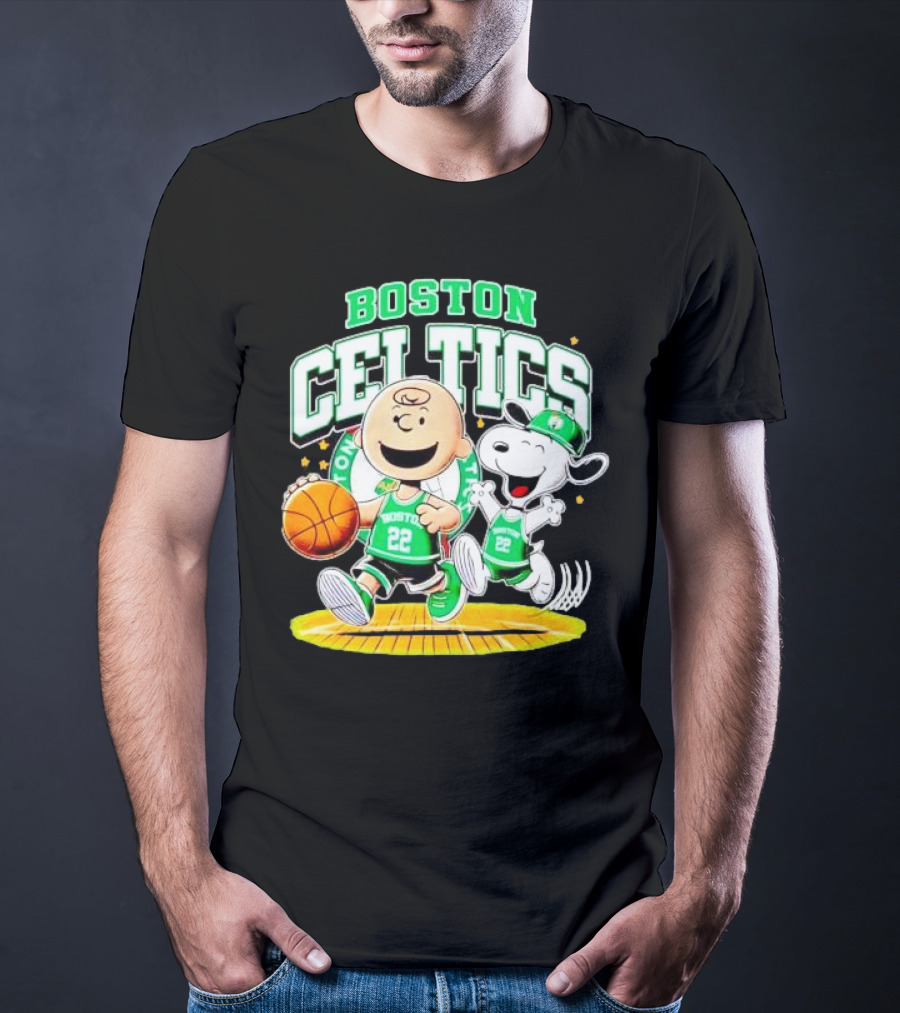 Boston Celtics Charlie Brown Snoopy Basketball Fan Fun T-Shirt