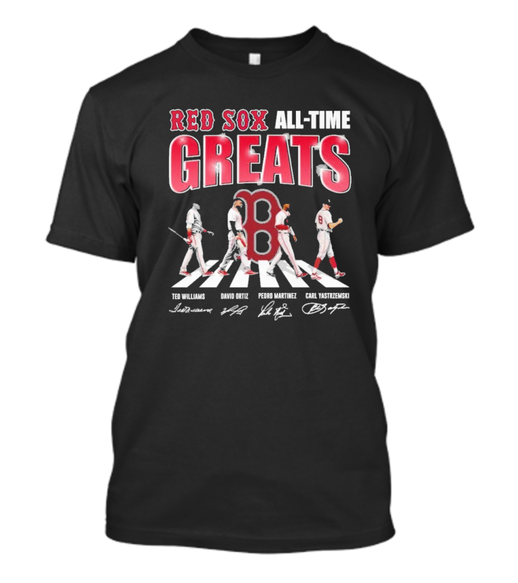 Red Sox All-Time Greats Ted Williams David Ortiz Pedro Martínez Carl Yastrzemski Signatures T-Shirt