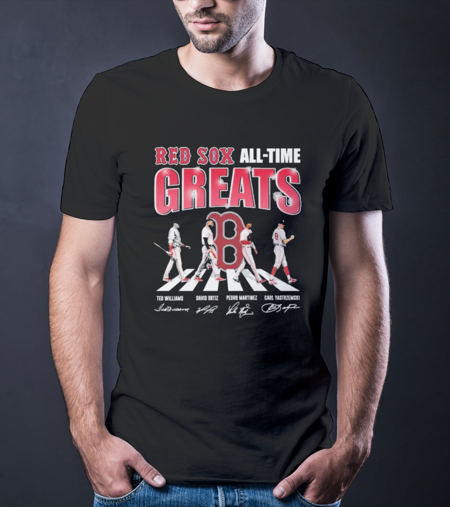 Red Sox All-Time Greats Ted Williams David Ortiz Pedro Martínez Carl Yastrzemski Signatures T-Shirt