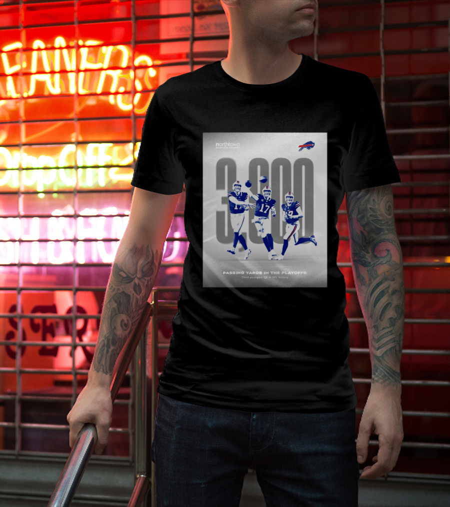 Buffalo Bills 3000 Passing Yards In The Playoffs Third-Youngest QB In NFL History T-Shirt