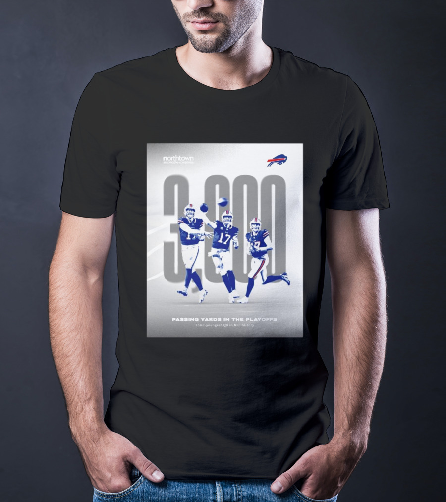 Buffalo Bills 3000 Passing Yards In The Playoffs Third-Youngest QB In NFL History T-Shirt