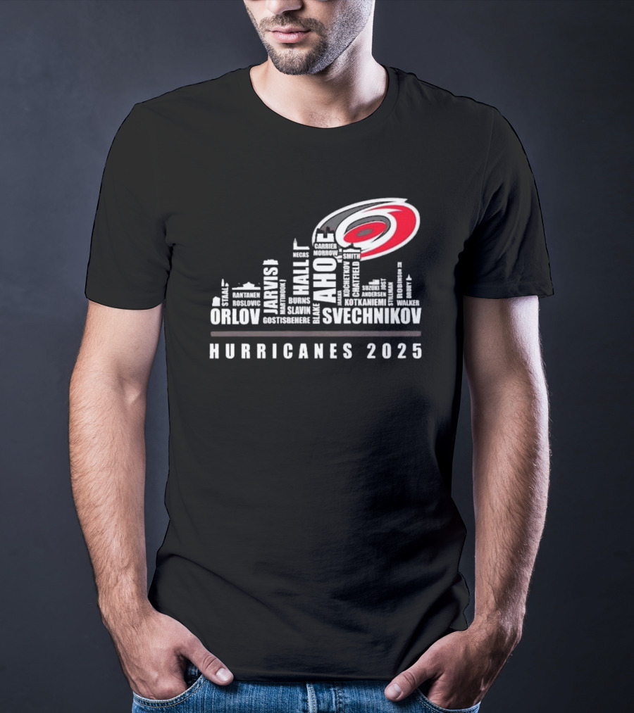 Carolina Hurricanes 2025 Players Names City Skyline T-Shirt