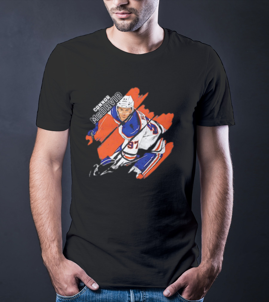 Connor McDavid Edmonton Oilers NHL Hockey Stripes Signature Vintage T-Shirt