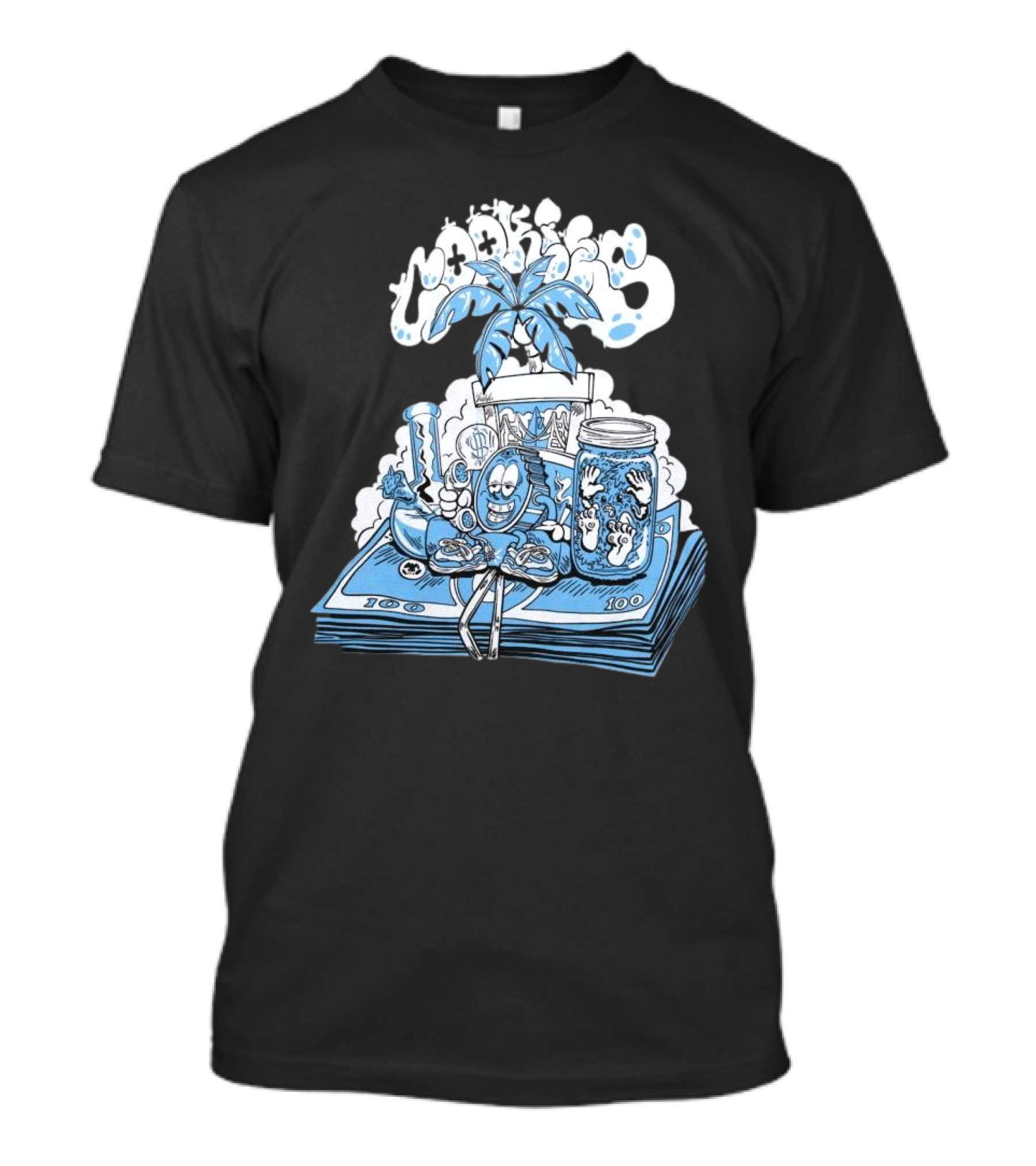 Cookiessf Laid Back Smoking Character With Money And Marijuana Elements T-Shirt