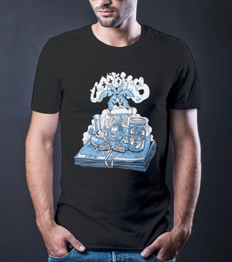 Cookiessf Laid Back Smoking Character With Money And Marijuana Elements T-Shirt