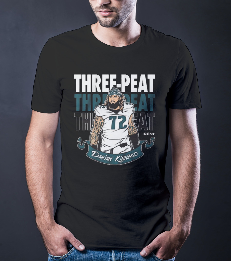 Darian Kinnard Three-Peat Philadelphia Eagles NFL Football T-Shirt