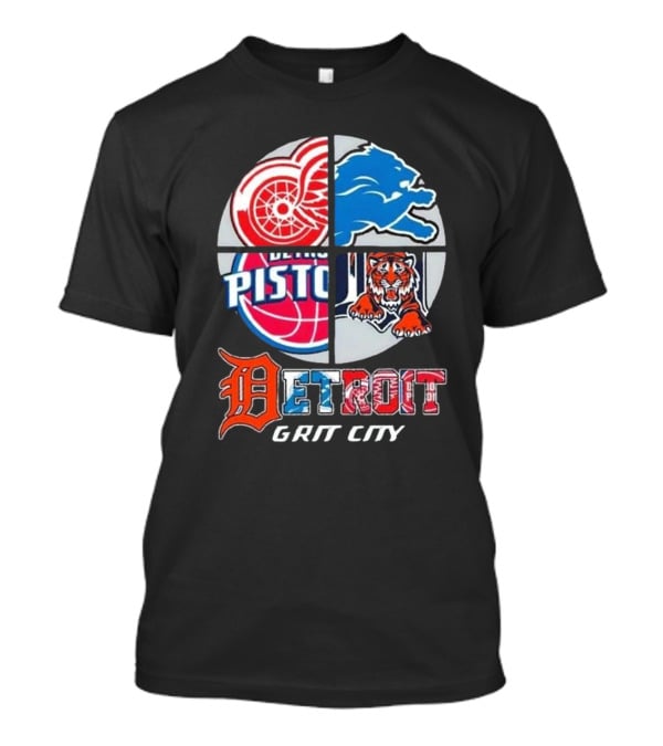 Detroit Grit City Red Wings Lions Tigers And Pistons Logo 2025 T-Shirt