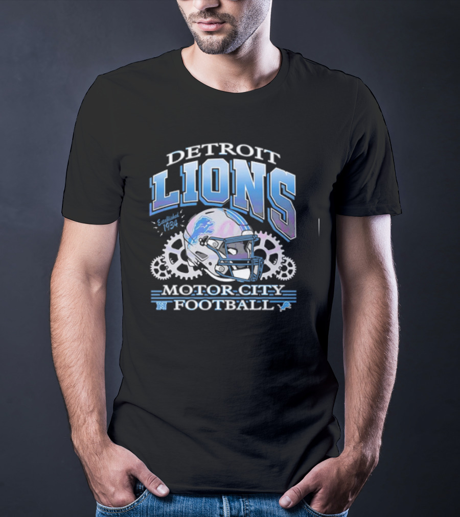 Detroit Lions Motor City Football Helmet Vintage Logo T-Shirt