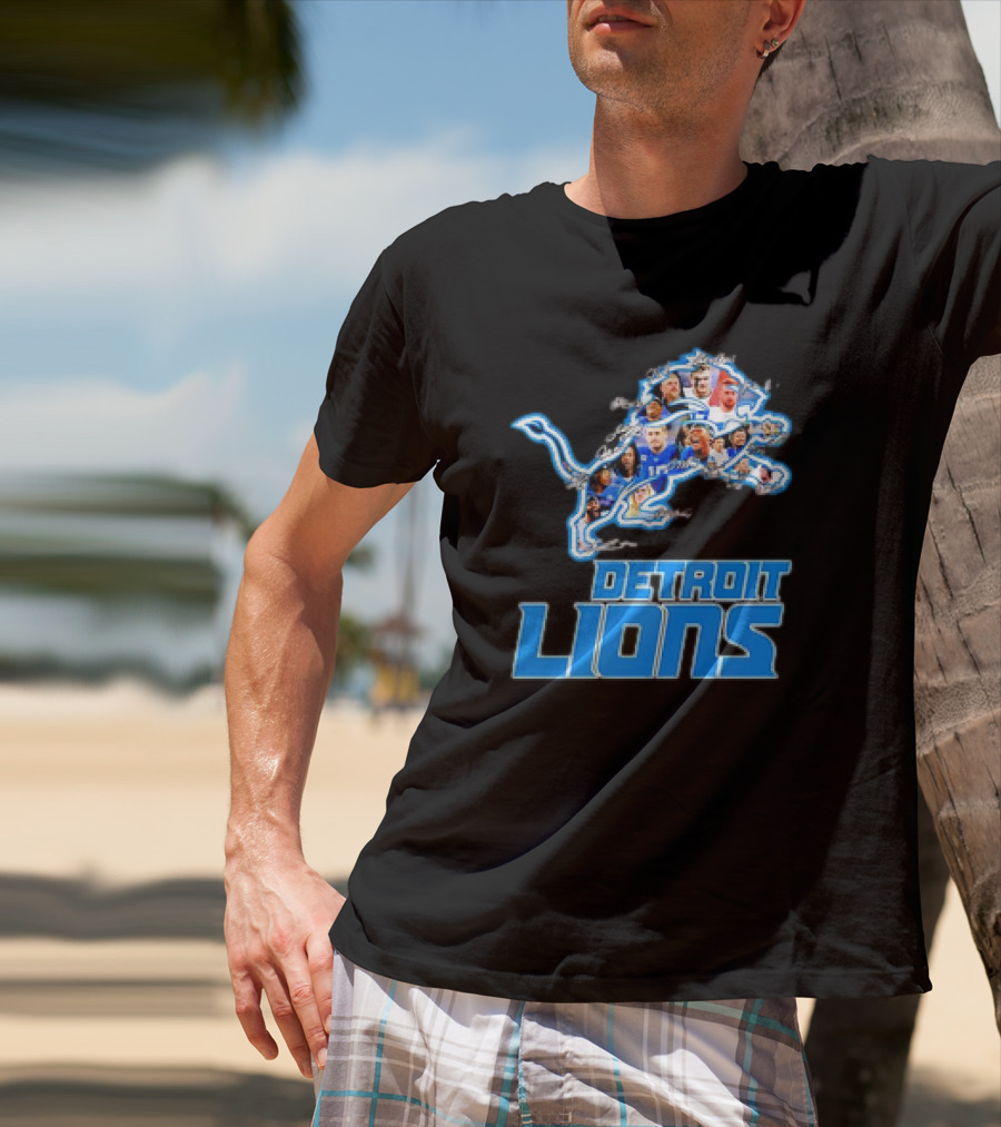 Detroit Lions Photos Coach Dan Campbell And Players Signatures T-Shirt
