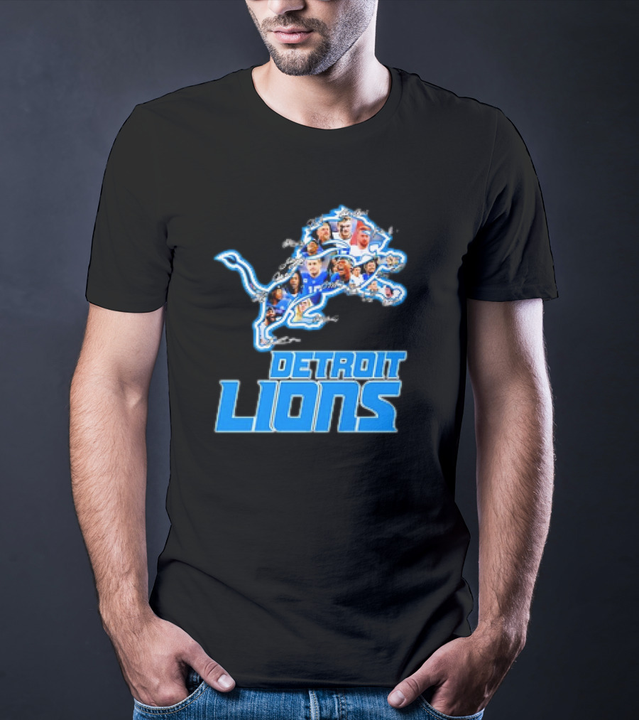 Detroit Lions Photos Coach Dan Campbell And Players Signatures T-Shirt