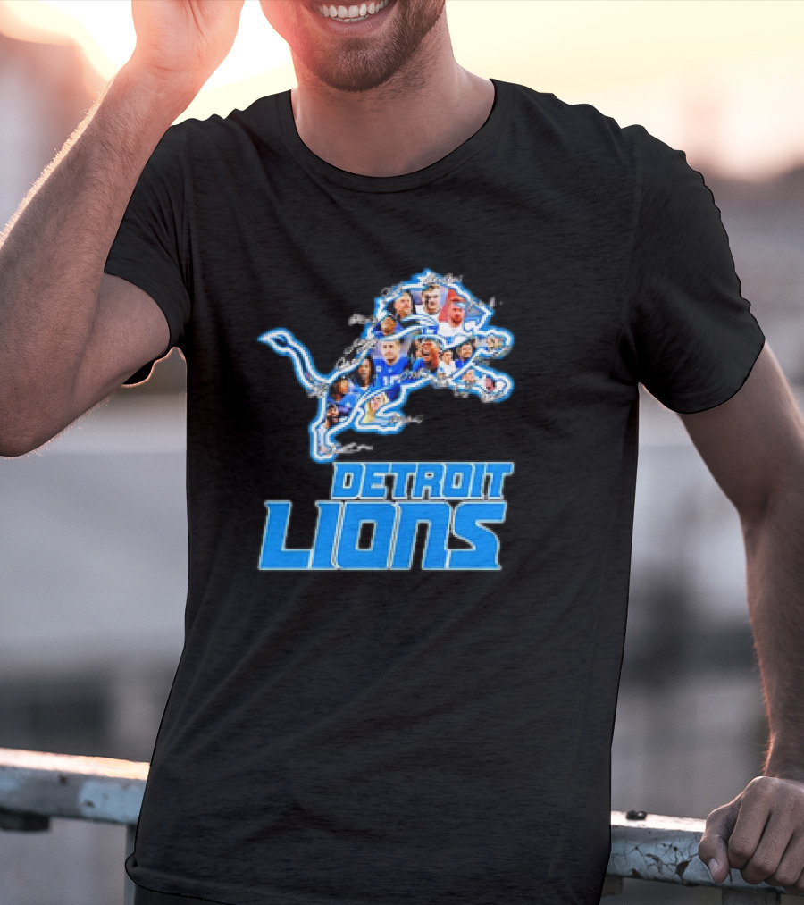 Detroit Lions Photos Coach Dan Campbell And Players Signatures T-Shirt
