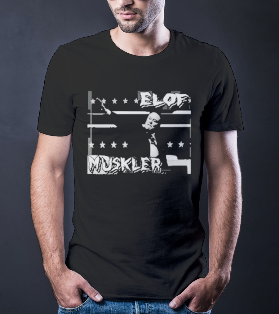 Elof Muskler Bold Star Pattern With Strongman Silhouette T-Shirt