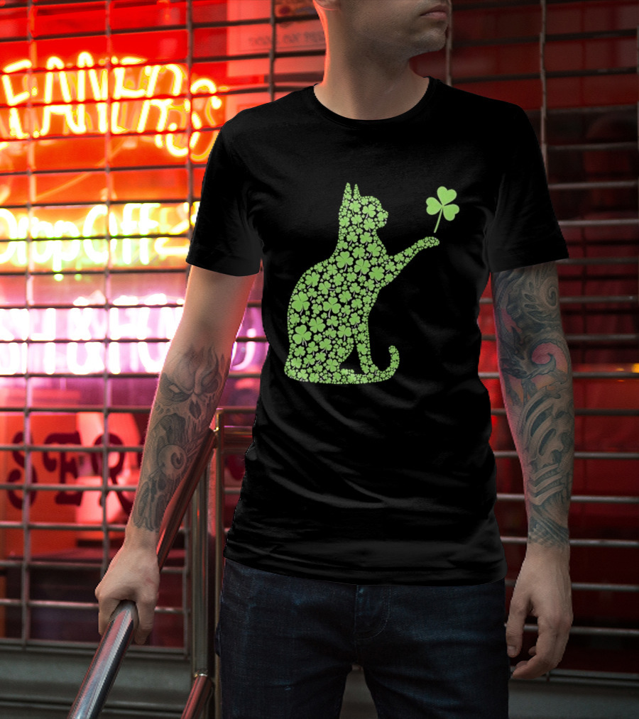 Funny St. Patrick’S Day Shamrock Cat Irish T-Shirt