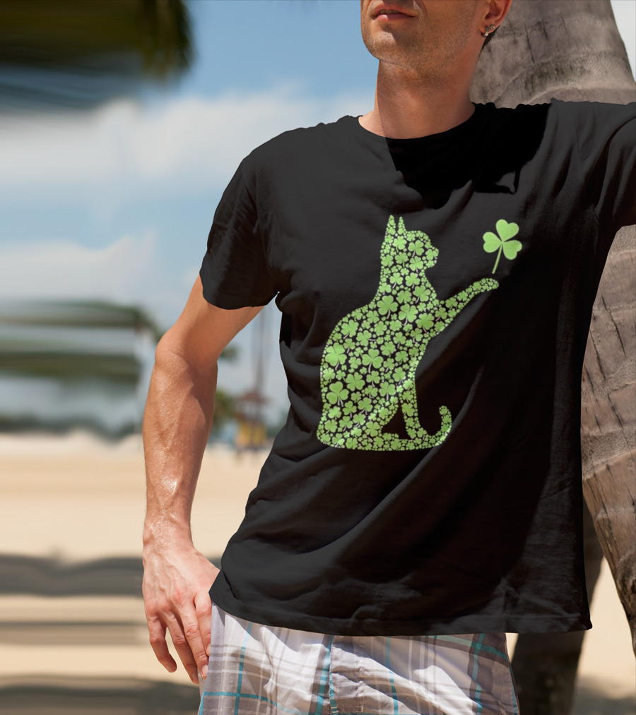 Funny St. Patrick’S Day Shamrock Cat Irish T-Shirt