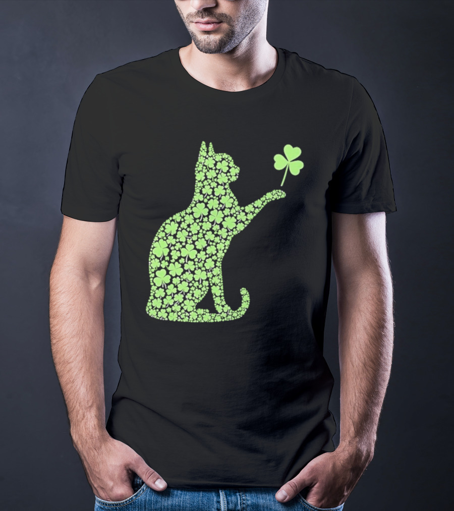 Funny St. Patrick’S Day Shamrock Cat Irish T-Shirt